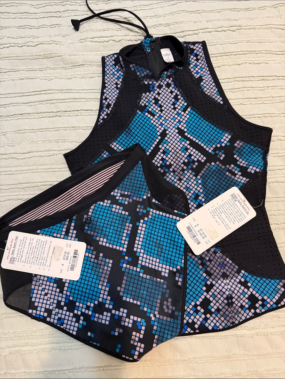 lululemon athletica Blue & Black Geometric Swim Top and Bottom 6